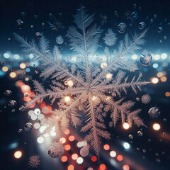 きらめく雪の結晶とボケた光