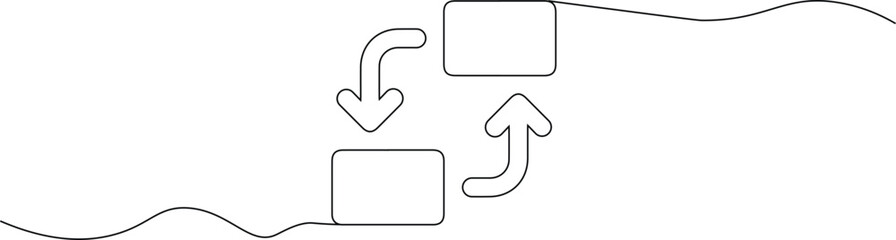 A simple diagram showing two boxes connected by arrows over wavy lines