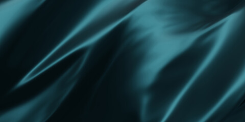 Abstract elegant dark teal blue silk fabric background with soft luxury folds and waves with copy space 3D render