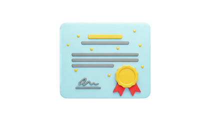 3D Certificate Icon with Seal and Ribbons