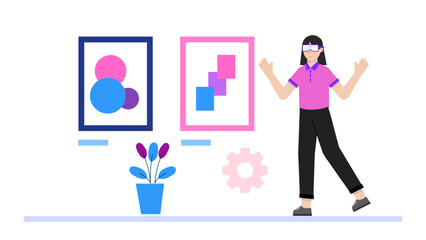 Fototapeta premium Virtual Reality Gallery for Digital Art Collections. Flat Vector Illustration