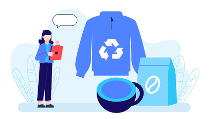 Sustainable Activewear Brand Using Coffee Ground Fibers. Flat Vector Illustration