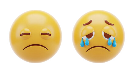 Fototapeta premium 3d sad emoji with tears transparent background cutout png