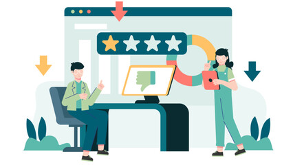 Digital PR Team Managing an Online Reputation Crisis. Flat Vector Illustration