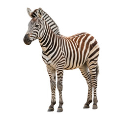 Standing young zebra isolated on transparent background