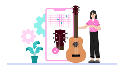 Digital Platform for Renting Professional Musician Instruments. Flat Vector Illustration