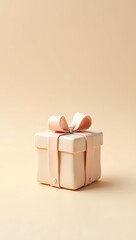 Obraz premium Cute premium clay illustration of a small gift box with rounded edges and soft bow on top, smooth pastel clay texture, minimal neutral background, studio lighting, object-only composition, no text