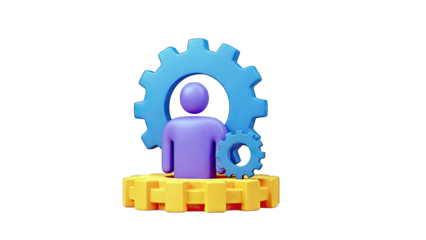 3D Icon of Person with Gears: Symbolizing Process, Efficiency, and Integration