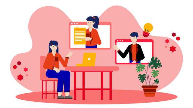 Remote Team Building a Collaborative Knowledge Base. Flat Vector Illustration