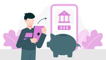 Digital Bank Offering Automated Savings Round-Ups. Flat Vector Illustration