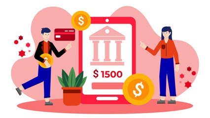 Digital Bank Offering Automated Savings Round-Ups. Flat Vector Illustration