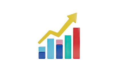 3D Bar Chart with Upward Trend Arrow