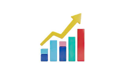 3D Bar Chart with Upward Trend Arrow