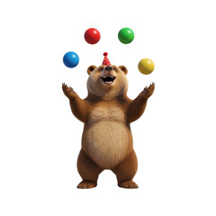 Bear juggling balls isolated on transparent background