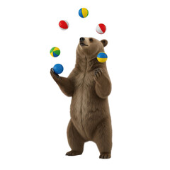 Bear juggling colorful balls isolated on transparent background