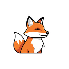 Fototapeta premium Cartoon fox illustration with orange fur and white chest looking rightward.