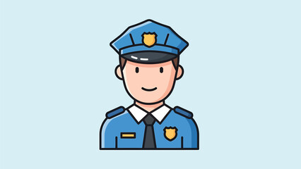 Obraz premium Cartoon police officer wearing uniform and hat, smiling, ready for duty, illustration.