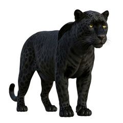 Fototapeta premium Majestic black panther standing alert isolated on transparent background