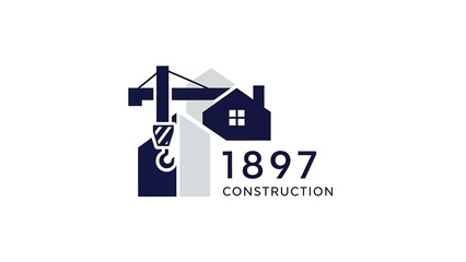 Construction company logo featuring a crane and a house with the year 1897.