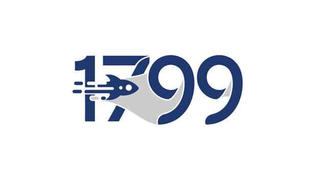 Creative logo design featuring a rocket ship integrated into the number 1799.