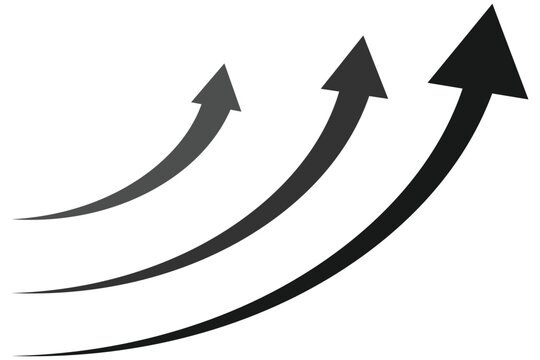 Black curved arrow pointing upwards on a white background