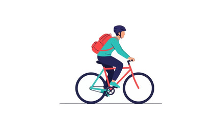 Naklejka premium Young person cycling with a backpack, embracing sustainable urban transport
