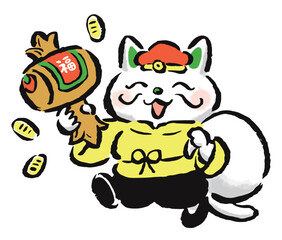 打ち出の小槌を持った猫の大黒天　