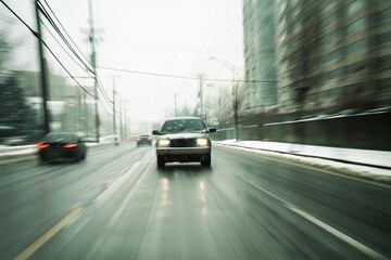 Fototapeta premium Frozen Canadian street with icy houses, huge icicles and snow-covered cars in winter sunlight. g.
