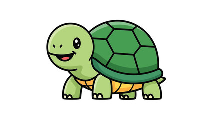 Obraz premium Cute cartoon turtle smiling with a green shell and happy expression, isolated.