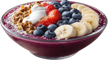Creamy ice cream served with fresh blueberries, mint leaves, and chocolate drizzle in a bowl isolated on white background