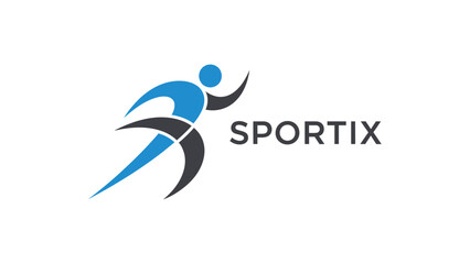 Fototapeta premium Dynamic Sportix Logo Depicting Athletic Figure in Motion, Representing Activity and Fitness.