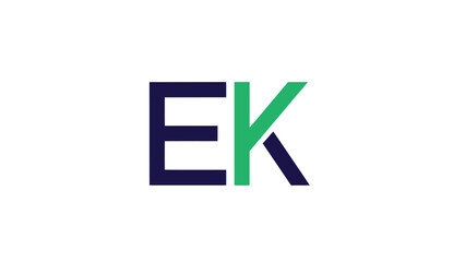 Fototapeta premium EK logo design with green and dark blue colors, simple and modern style.