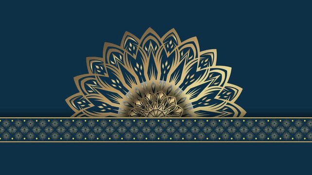 Elegant Mandala Design with Decorative Border on Deep Blue Background.
