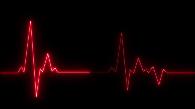 Neon heart rate animation on black background. the heartbeat light green and orchid color neon Glowing neon animation saber video on a black background. Cardiogram cardiograph oscilloscope screen .