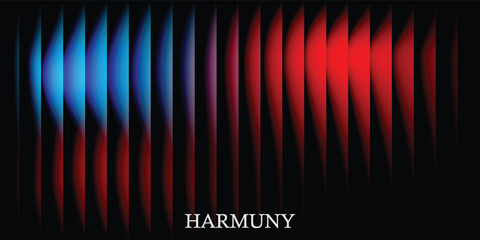 Abstract digital background featuring glowing red and blue vertical light beams creating a futuristic wave pattern and sense of harmony