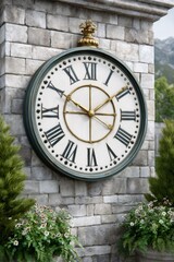 Fototapeta premium Vintage clock on stone wall measuring time