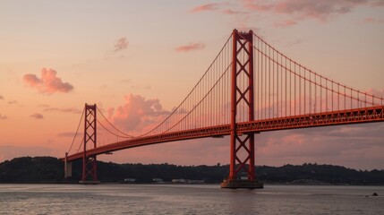 Obraz premium Sunset over the 25 de abril bridge