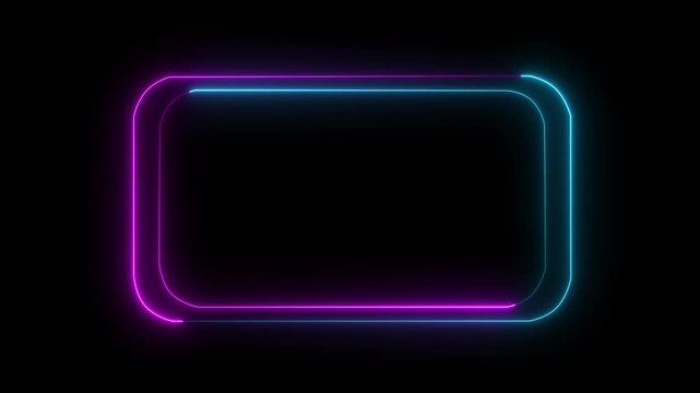 Seamless loop animated rectangle picture frame with two tone neon color 4K video motion graphic isolated on transparent background. Futuristic light effect  overlay element. Empty copy space.4k video.