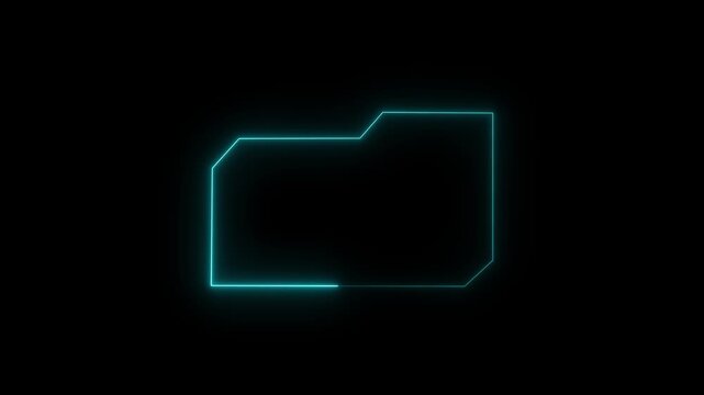blue neon folder icon outline on black background with copy space image photo. Glowing blue neon file folder sign. Neon Folder icon isolated on black background. hold folder icon. 4k video animation.