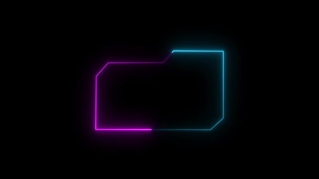Pink and blue neon folder icon outline on black background with copy space image photo. Glowing blue neon file folder sign. Neon Folder icon isolated on black background. hold folder icon. 4k video.