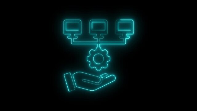 Glowing neon local network icon isolated on black background. 4k Video motion graphic animation . glowing neon local area network icon isolated on black background.