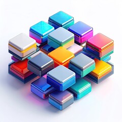 Colorful layered cubes arranged in a complex, three-dimensional structure
