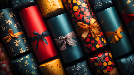 Festive Gift Wrapping Paper Patterns with Bows and Ribbons in a Warm, Inviting Light
