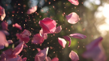 Pink rose petals falling