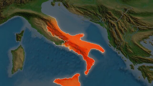 Map of Italy and surrounding regions with highlighted areas.
