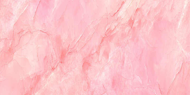 A close up view reveals the delicate swirling patterns and soft pink hues of a polished marble texture