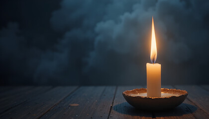 Single Candle Flame Glowing in Darkness Minimal Concept
