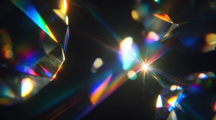 Abstract Rainbow Prism Light Refractions and Bokeh Effects on Dark Background.