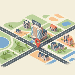 Isometric Map with Hotel and Road Network.
