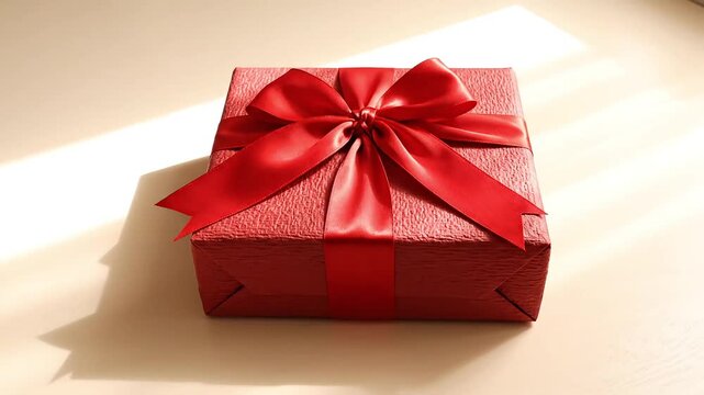 Elegant red gift box with a satin bow, symbolizing celebration and surprise.